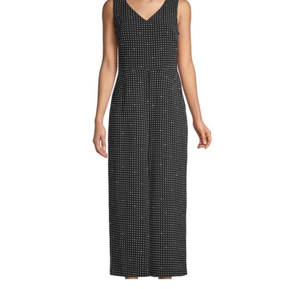 Karl Lagerfeld Polka Dot Wide Leg V Neck Jumpsuit Size‎ 10